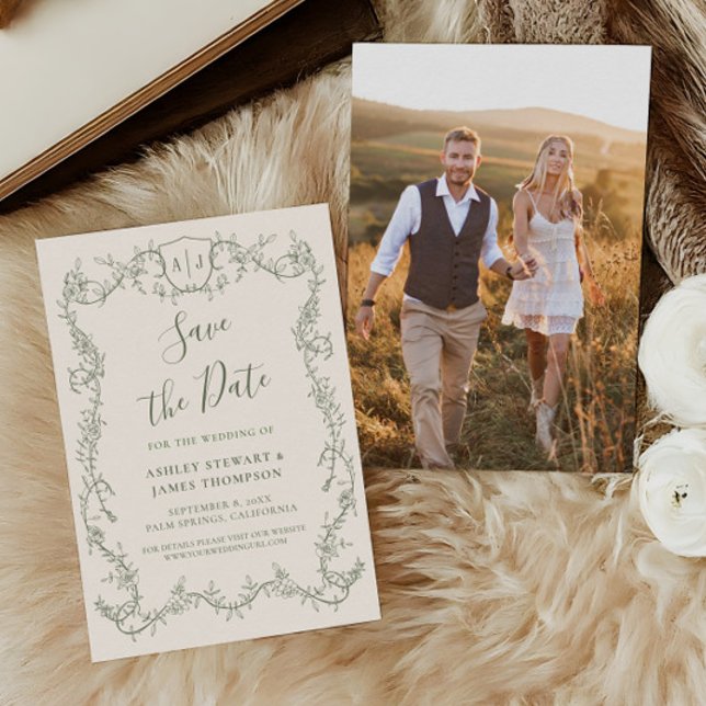 Rambling Rose Sage Wedding Save the Date Invitation (Creator Uploaded)