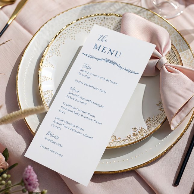 Rambling Rose Steel Blue Crest Wedding Dinner Menu (Creator Uploaded)