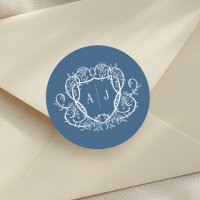 Rambling Rose Steel Blue Monogram Crest Wedding