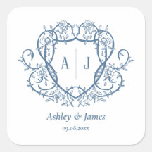 Rambling Rose Steel Blue Monogram Crest Wedding