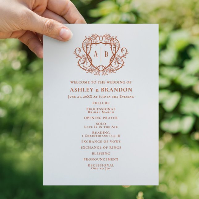 Rambling Rose Terracotta Crest Monogram Wedding Programme (Creator Uploaded)