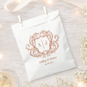 Rambling Rose Terracotta Monogram Crest Wedding Favour Bags