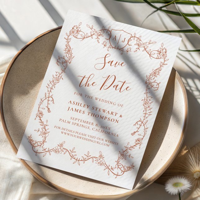 Rambling Rose Terracotta Wedding Save the Date Invitation (Creator Uploaded)