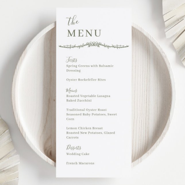 Rambling Rose Vine Sage Crest Wedding Dinner Menu (Creator Uploaded)