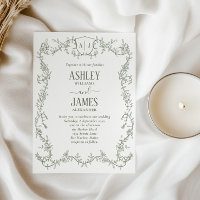 Rambling Rose Vine Sage Monogram Crest Wedding