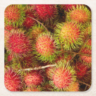 Rambutan Fruit at Can Duoc Market Square Paper Coaster