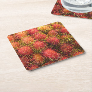 Rambutan Tropical Fruit Square Paper Coaster
