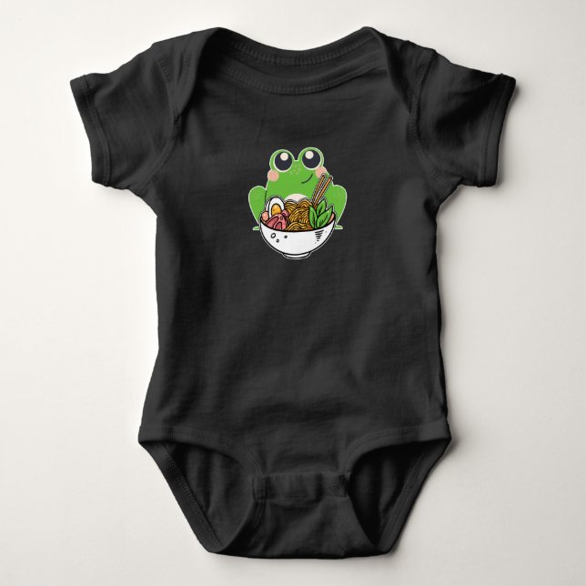 Ramen and cute Frog Japanese Noodles addicted Baby Bodysuit (Front)