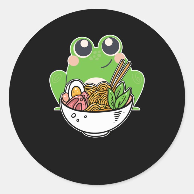 Ramen and cute Frog Japanese Noodles addicted Classic Round Sticker (Front)