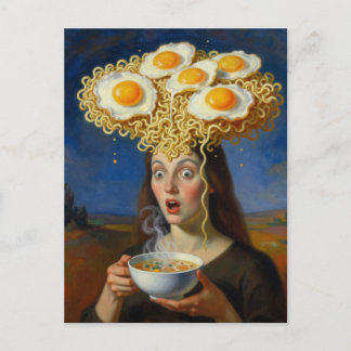 Ramen and Eggs on the Brain Surreal Woman Postcard