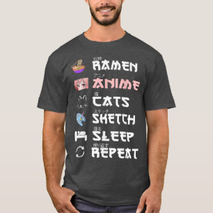 Ramen Anime Cats Sketch Sleep Repeat  T-Shirt