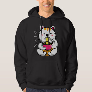 Ramen Bowl and Cat Kawaii Japanese Noodles Anime L Hoodie
