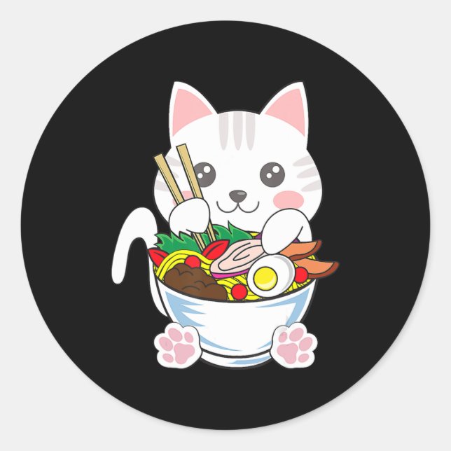 Ramen Cat Anime Bowl Kawaii Neko Japanese Food Gir Classic Round Sticker (Front)