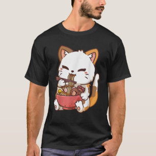 Ramen Cat Anime Kawaii Cat Eating Ramen  T-Shirt