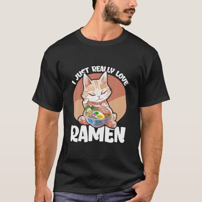 Ramen Cat Anime Kawaii Clothes Otaku Clothing Mang T-Shirt (Front)