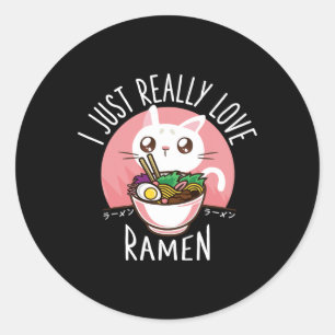 Ramen Cat Anime Shirt - Kawaii Clothes Otaku Cloth Classic Round Sticker