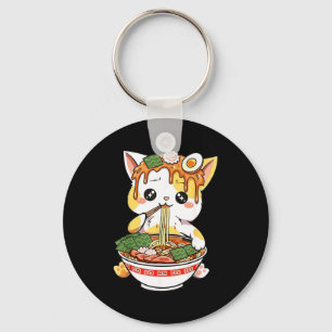 Ramen Cat Design Kawaii Style Funny Japanese Anime Key Ring