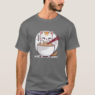 Ramen Cat Eating Noodles Design T-Shirt