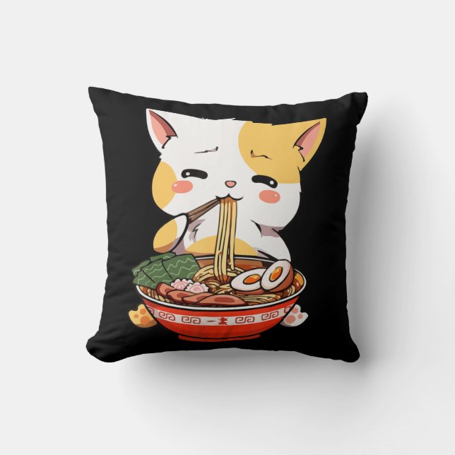Ramen Cat Eating Noodles Kawaii Anime Merch Gift G Cushion (Front)