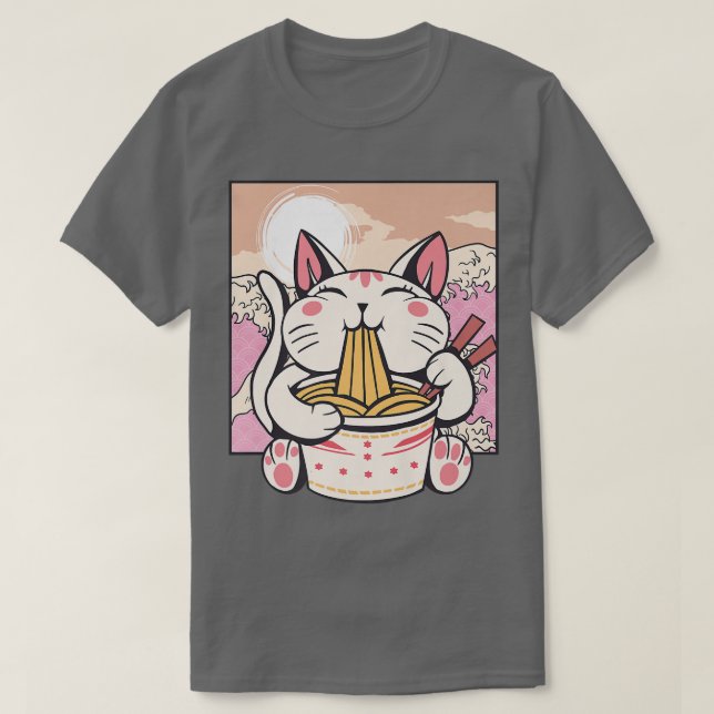 Ramen Cat Japanese Anime Kawaii Cute Korean Manga  T-Shirt (Design Front)