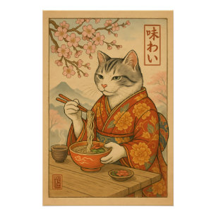 Ramen Cat – Japanese Style Cat Enjoying Noodles Poster