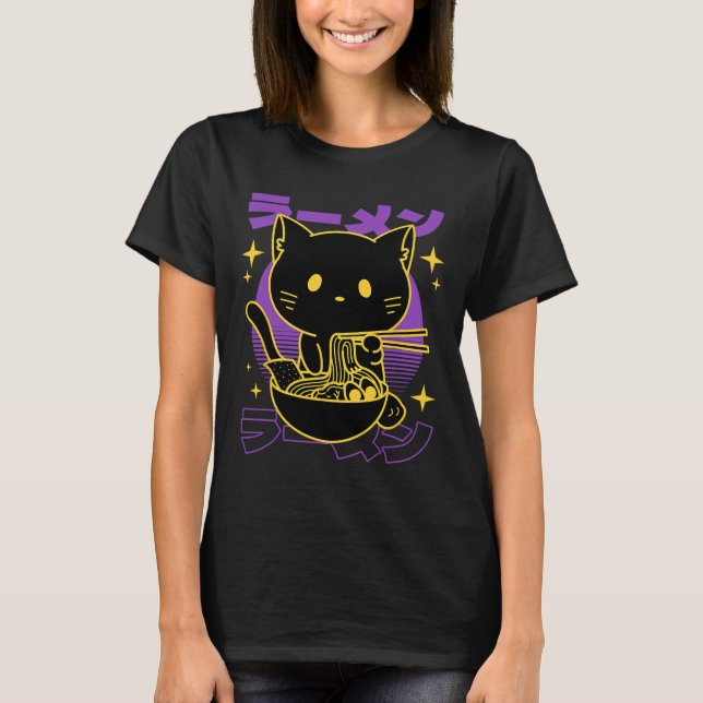Ramen Cat Japanese  T-Shirt (Front)