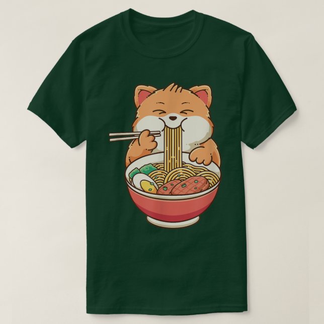 Ramen Cat Kawaii Anime Japanese Food Girls Teenage T-Shirt (Design Front)