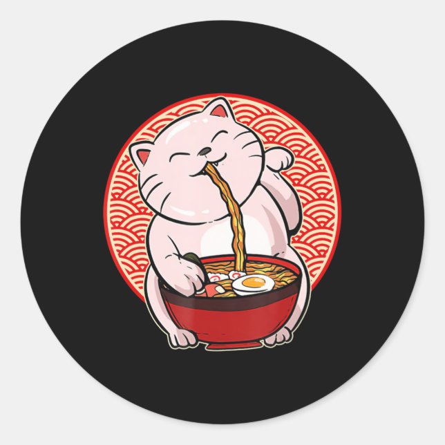 Ramen Cat Kawaii Anime Japanese Food Merch Gifts G Classic Round Sticker (Front)