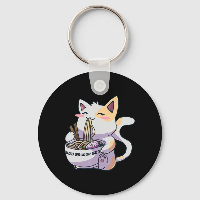 Ramen Cat Kawaii Anime Japanese Gift  Key Ring (Front)