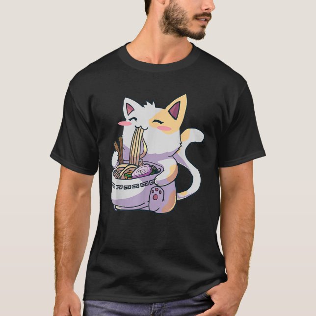 Ramen Cat Kawaii Anime Japanese Noodles T-Shirt (Front)