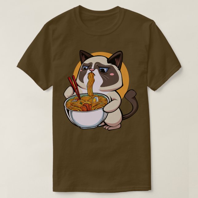 Ramen Cat Kawaii Fan Anime Japanese Noodles Asia L T-Shirt (Design Front)