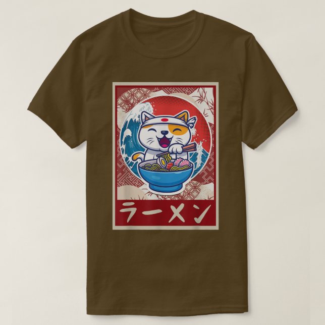 Ramen Cat Shirt Kawaii Anime Japanese Food Gift Te (Design Front)