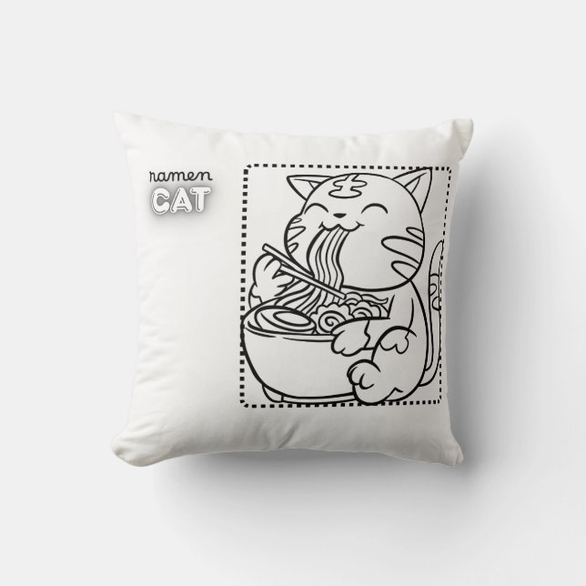 Ramen Cat Throw Pillow (Front)