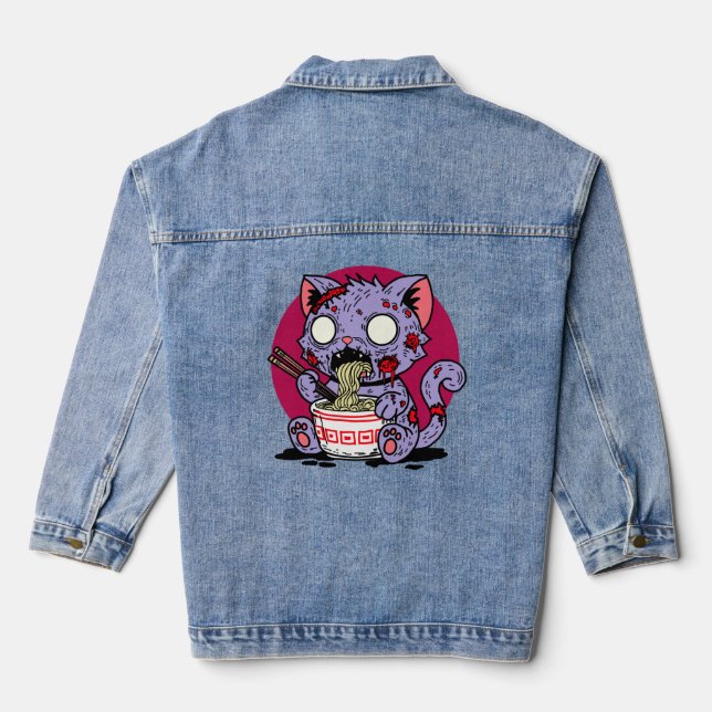 Ramen Cat Zombie Denim Jacket (Back)
