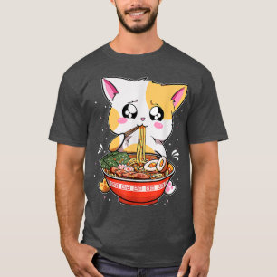 Ramen Eating Cat Kawaii Anime Baka Japanese  T-Shirt