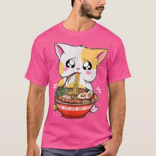 Ramen Eating Cat Kawaii Anime Baka Japanese T-Shirt