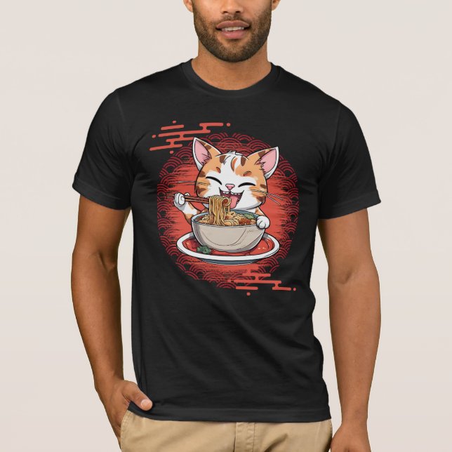 Ramen Eating Cat T-Shirt (Front)