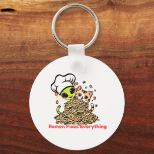Ramen Fixes Everything Alien Chef Cat Key Ring