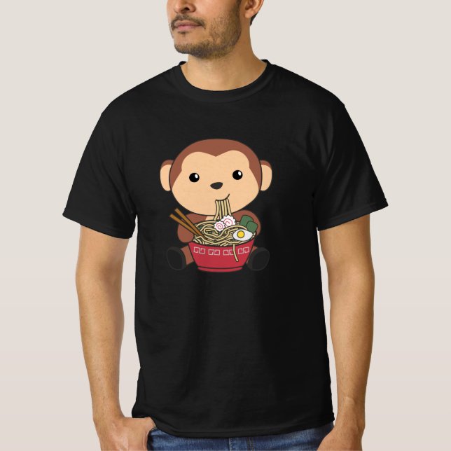 Ramen Japanese Noodles Sweet Monkey Eats Ramen T-Shirt (Front)