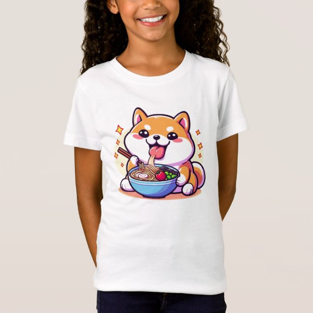 Ramen-Loving Shiba Inu Kids T-Shirt – Cute Japanes (Front)