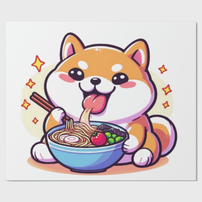 Ramen-Loving Shiba Inu Wrapping Paper – Cute & Pla (Flat)