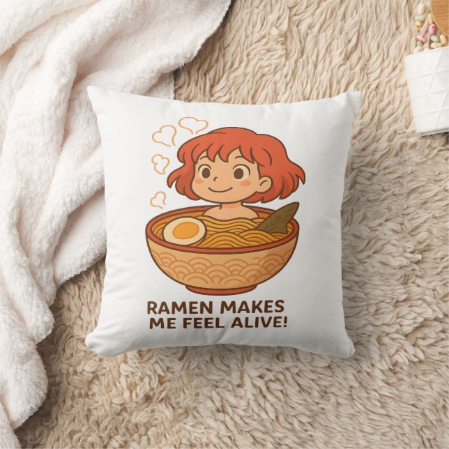 Ramen Makes Me Feel Alive Funny Noodle Lover Cushion (Blanket)