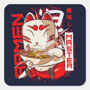 Ramen Master Kitsune Kawaii Fox Square Sticker