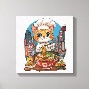 Ramen Neko � Funny Cat Chef Anime Food Canvas Print