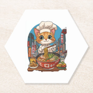 Ramen Neko � Funny Cat Chef Anime Food Paper Coaster