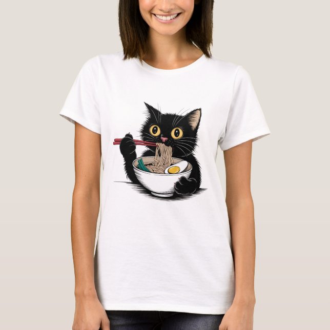 Ramen Noodle Black Cat Foodie Lover Best Seller T-Shirt (Front)