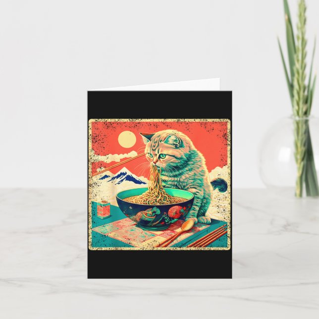 Ramen Noodle Cats Outfit Japanese Scripture Design Card (Front)