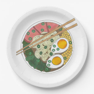 Ramen Noodles Bowl Japanese Food Restaurant Foodie Paper Plate