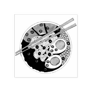 Ramen Noodles Bowl Japanese Food Restaurant Foodie Rubber Stamp