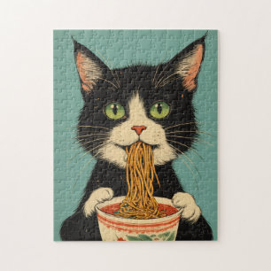 RAMEN NOODLES TUXEDO CAT JIGSAW PUZZLE